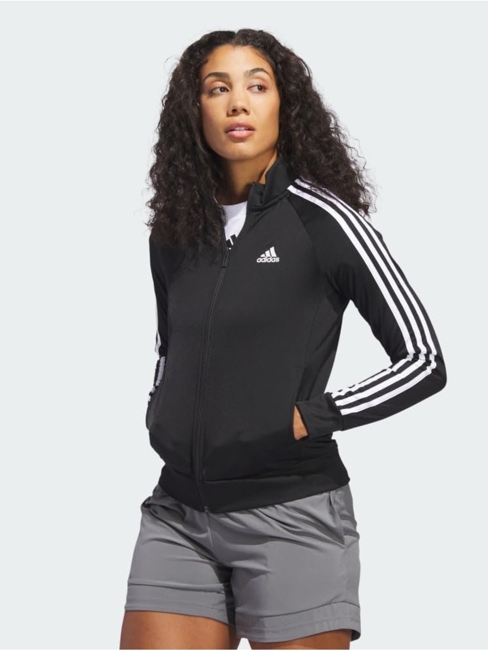 adidas 3-Stripe Track Jacket Black White Full Zip Sweatshirt Womens Small